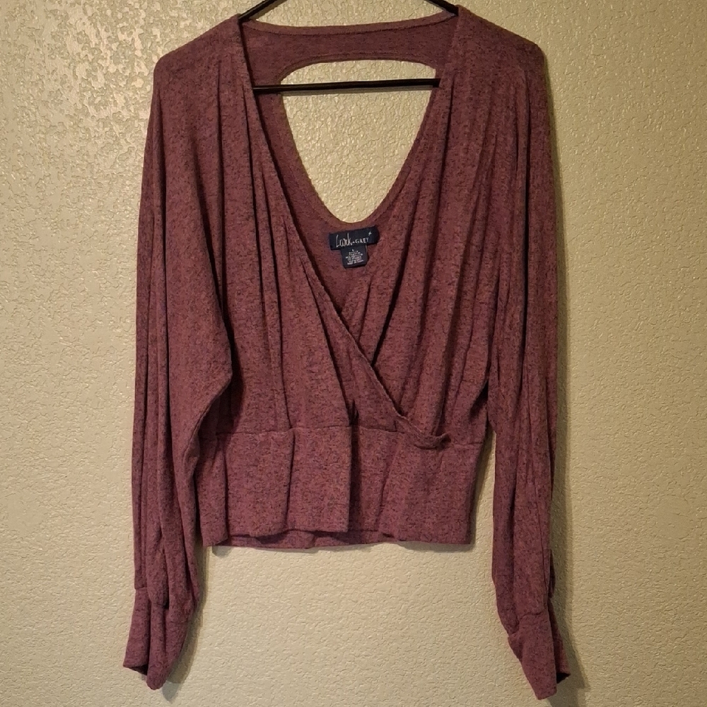 Pink 3/4 Sleeve Wrap Blouse with Cut Out Style